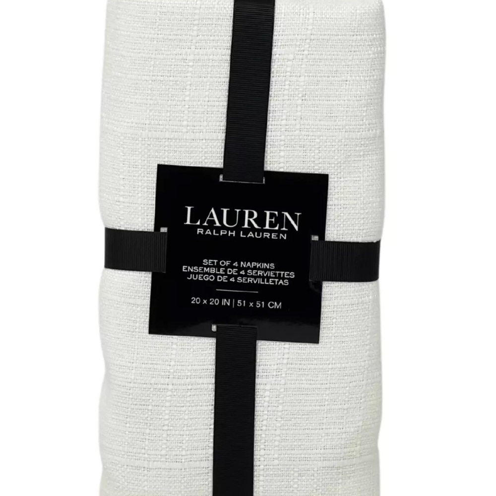 RALPH LAUREN  Set of FOUR  20" x 20" Holland White Textured Designer Napkins NEW